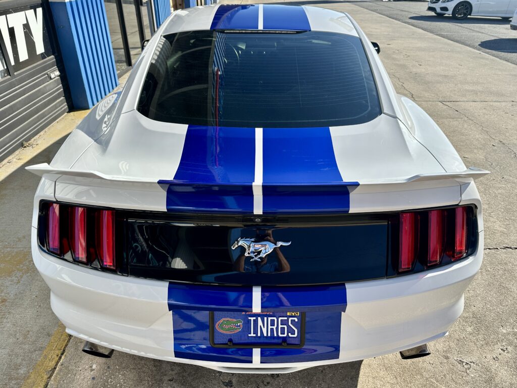 Ford Mustang Racing Stripes installed at Audio Designs & Custom Graphics in Jacksonville, Florida